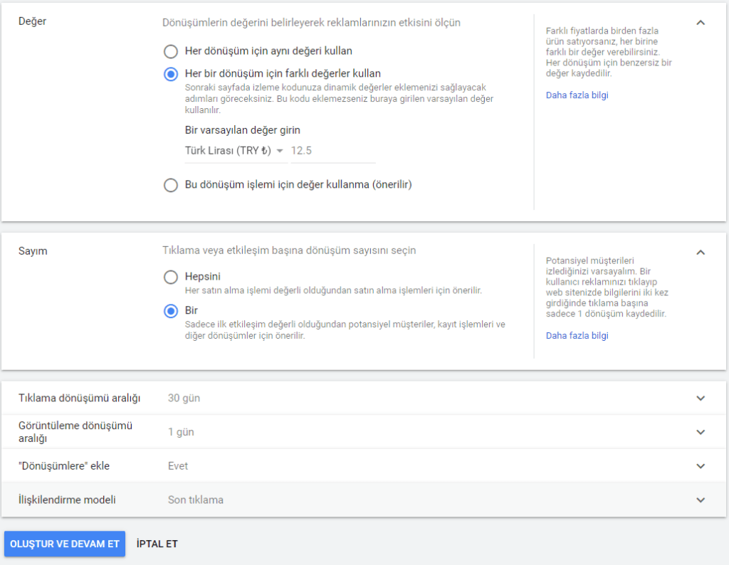 Google Ads E-ticaret Dönüşüm ve Dönüşüm Değeri Kurulumları